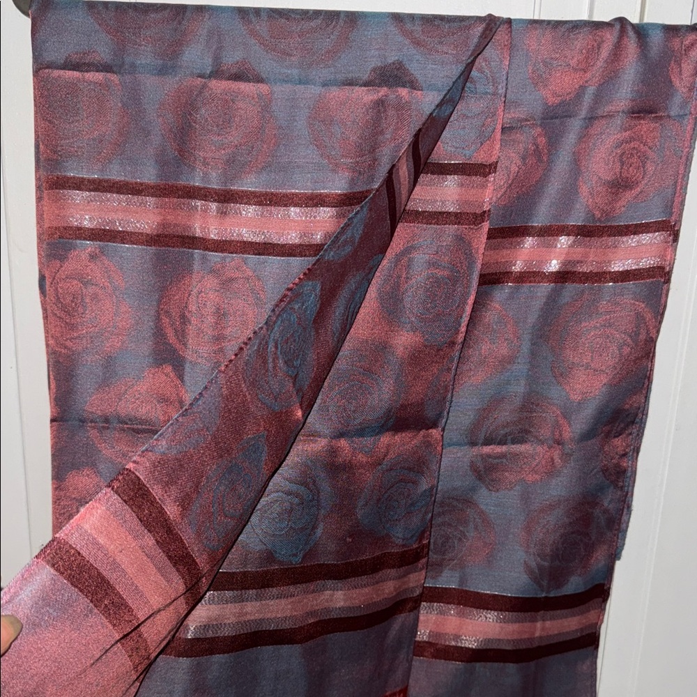Rose Pattern Satin Scarf in Dusty Rose and Lavender - Picture 3 of 5